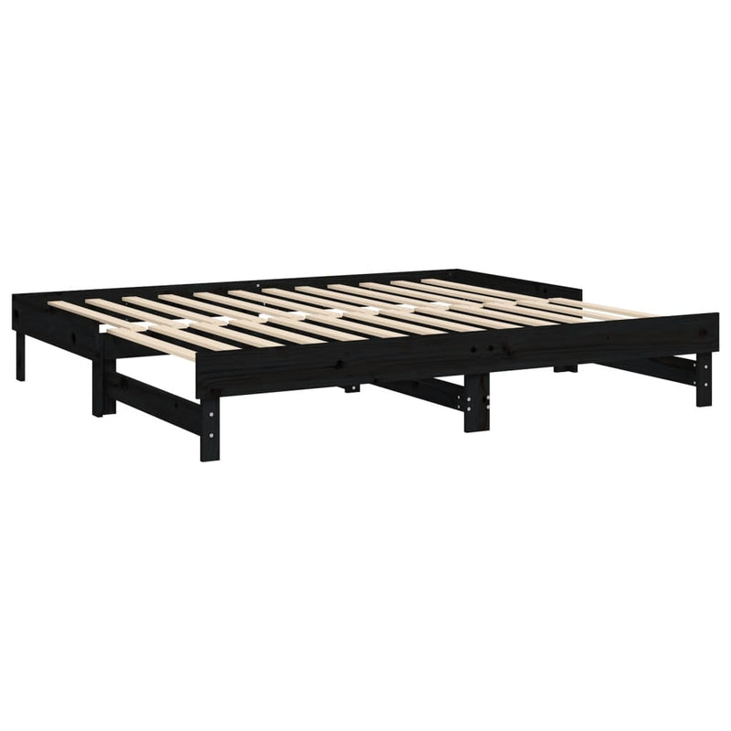 vidaXL fekete tömör fenyőfa kihúzható kanapéágy 2x(100x200) cm