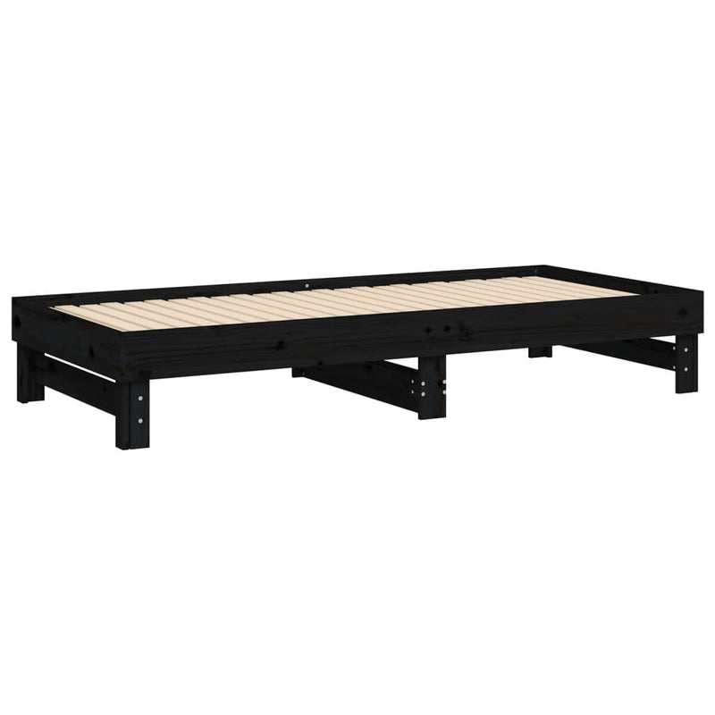 vidaXL fekete tömör fenyőfa kihúzható kanapéágy 2x(100x200) cm