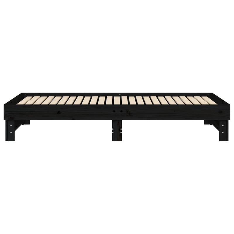 vidaXL fekete tömör fenyőfa kihúzható kanapéágy 2x(100x200) cm
