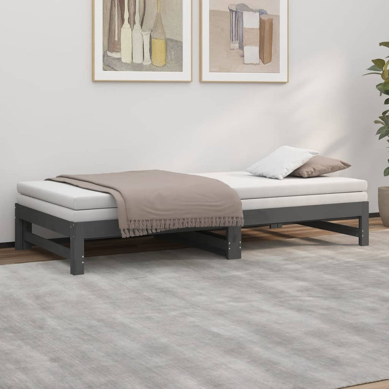 vidaXL szürke tömör fenyőfa kihúzható kanapéágy 2x(100x200) cm