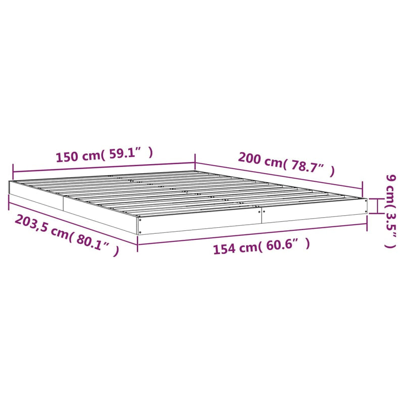 vidaXL fekete franciaágy tömör fenyőfa ágykeret 150x200 cm