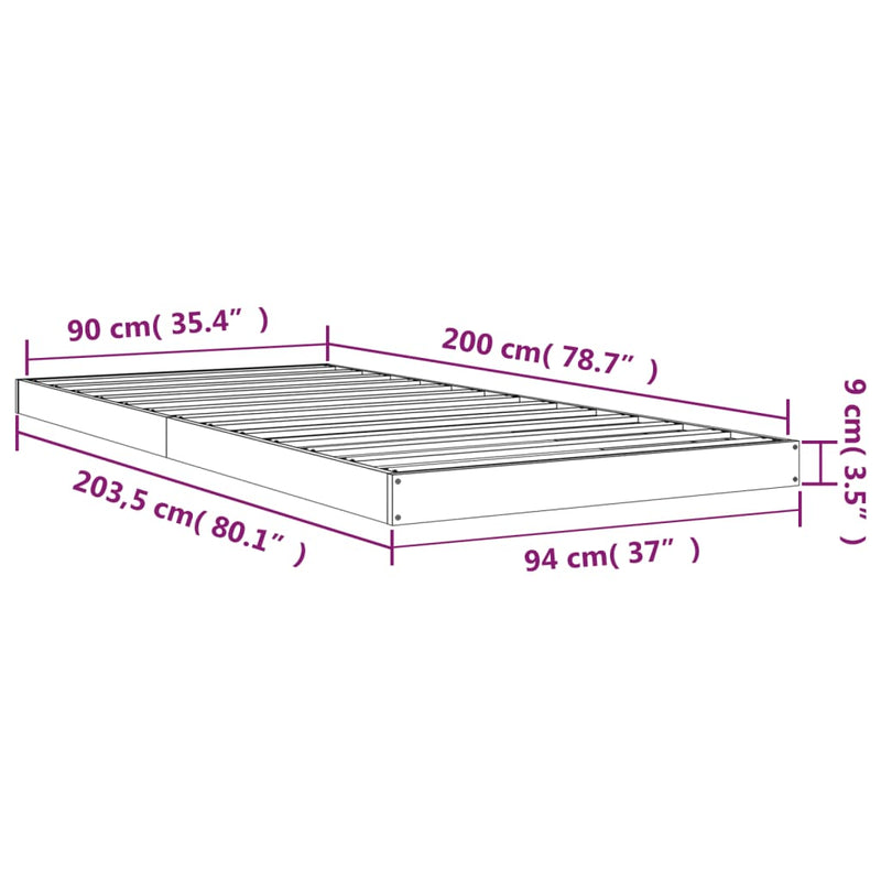 vidaXL fehér tömör fenyőfa ágykeret 90 x 200 cm
