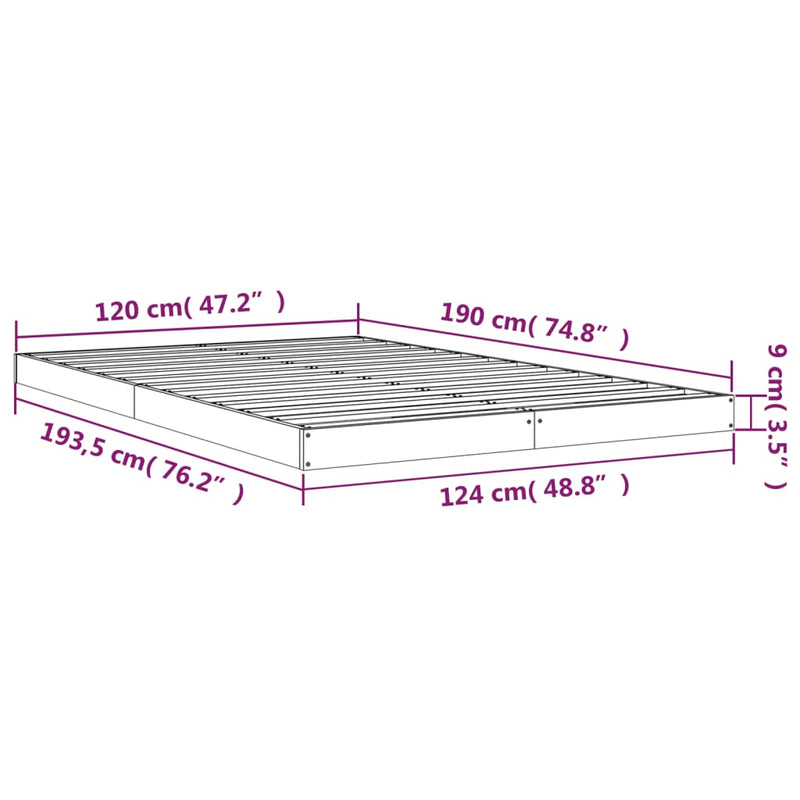 vidaXL fehér tömör fenyőfa ágykeret 120 x 190 cm Small Double