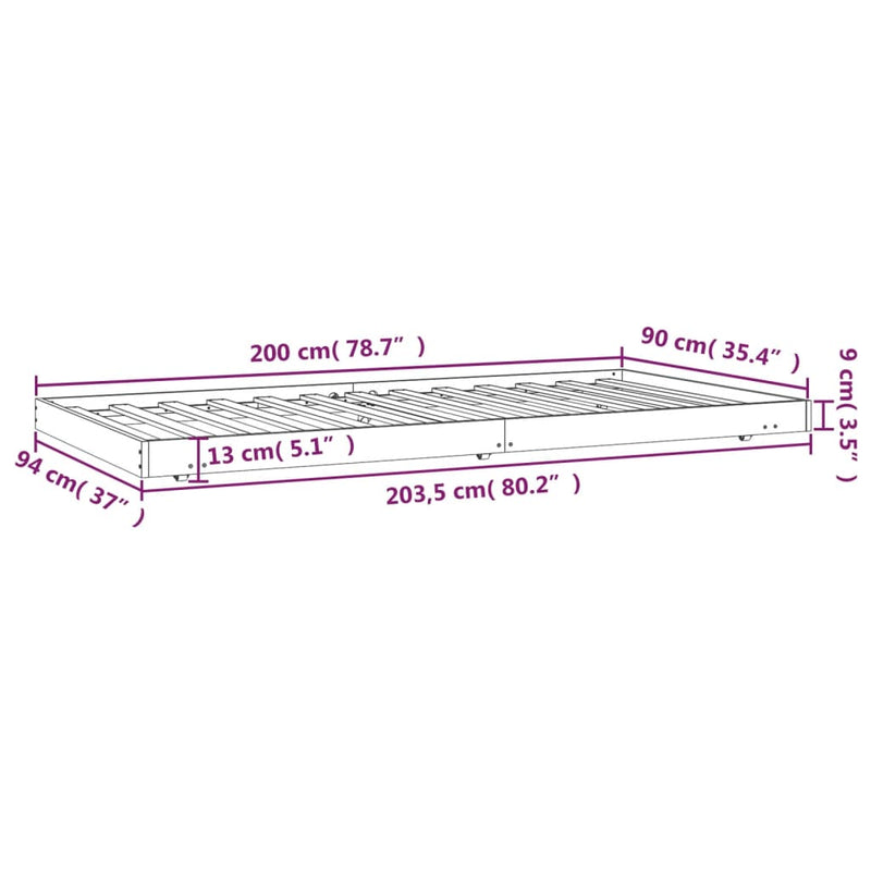 vidaXL mézbarna tömör fenyőfa ágykeret 90 x 200 cm