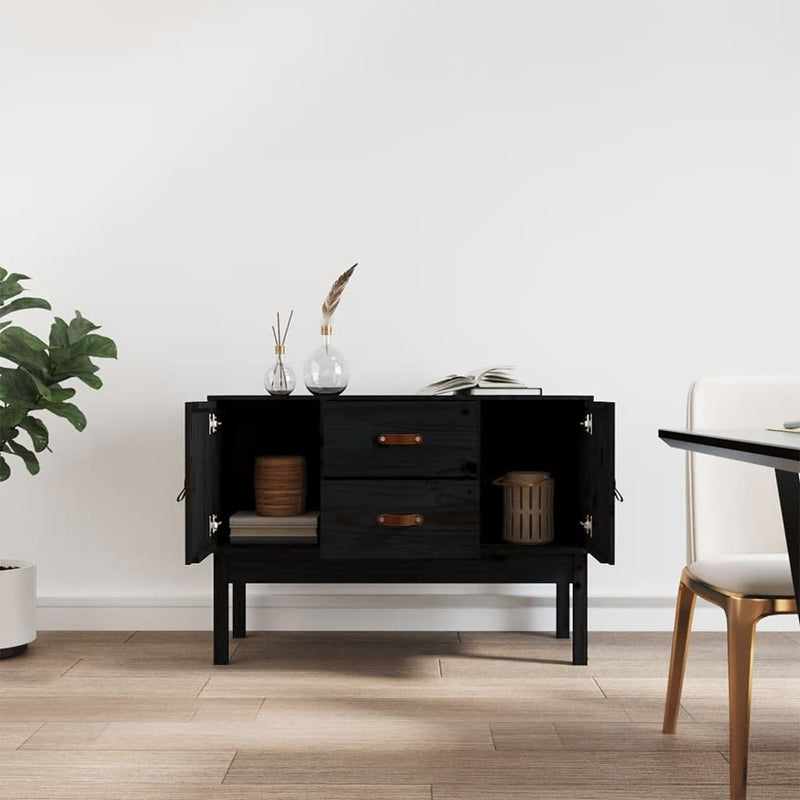 vidaXL fekete tömör fenyőfa tálalószekrény 110 x 40 x 78 cm