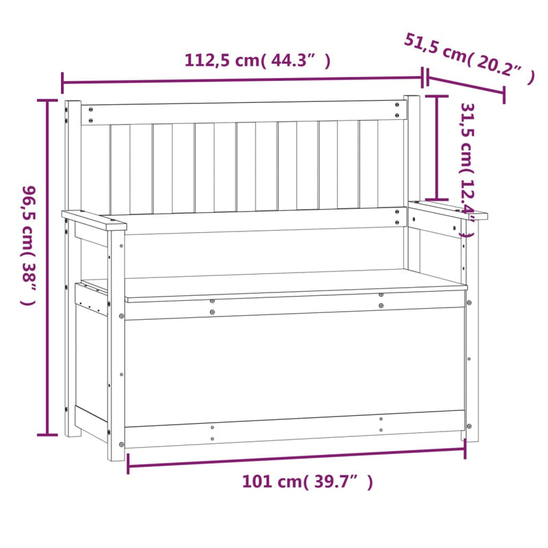 vidaXL fekete tömör fenyőfa pad 112,5 x 51,5 x 96,5 cm