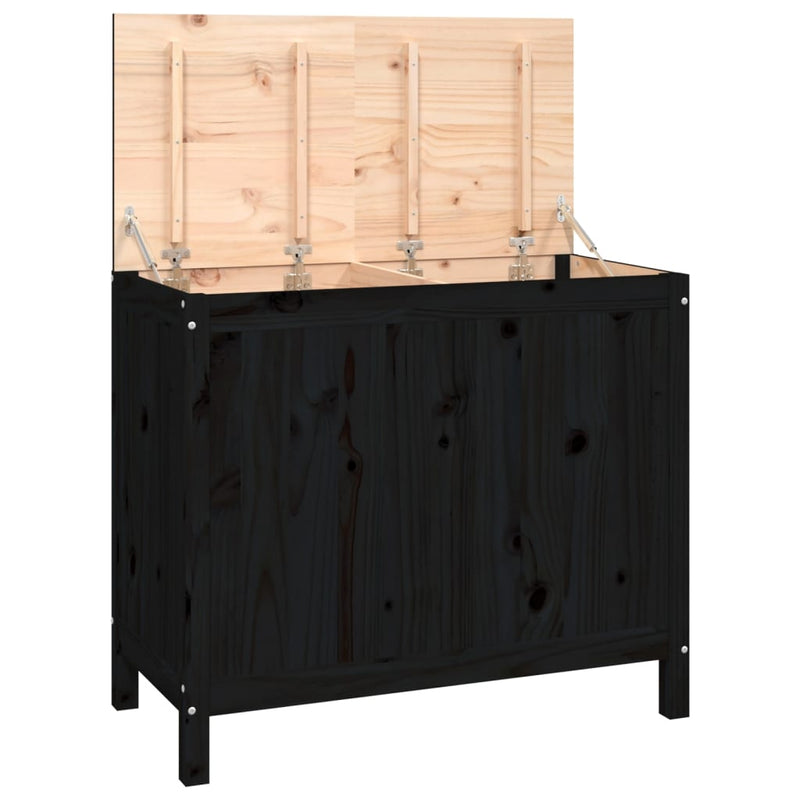 vidaXL fekete tömör fenyőfa szennyestartó láda 88,5 x 44 x 76 cm