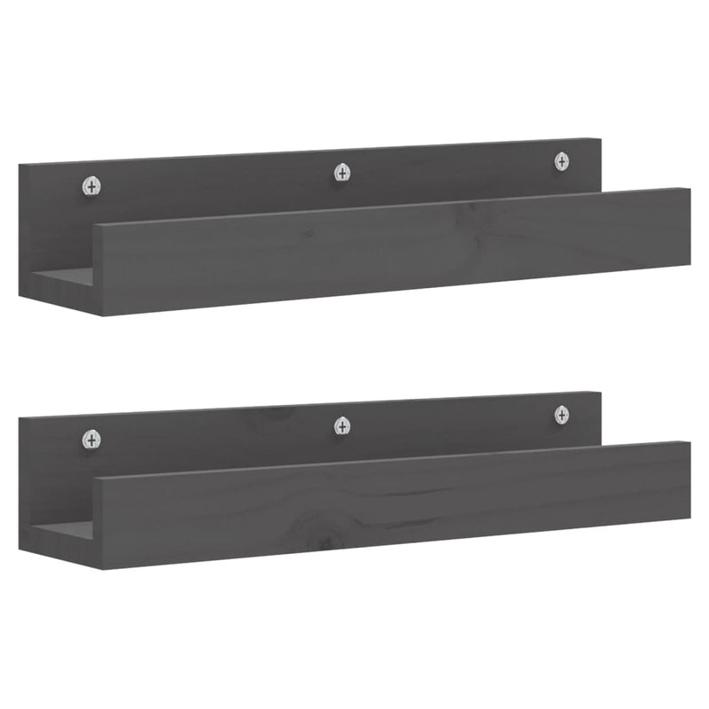 vidaXL 2 db szürke tömör fenyőfa fali polc 50 x 12 x 9 cm