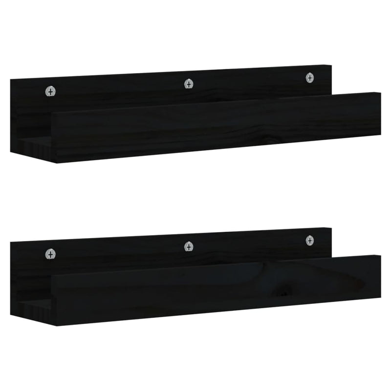 vidaXL 2 db fekete tömör fenyőfa falipolc 50 x 12 x 9 cm