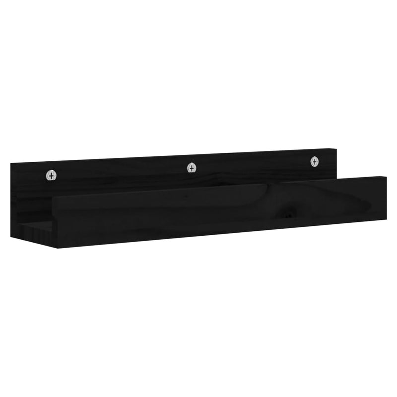 vidaXL 2 db fekete tömör fenyőfa falipolc 50 x 12 x 9 cm