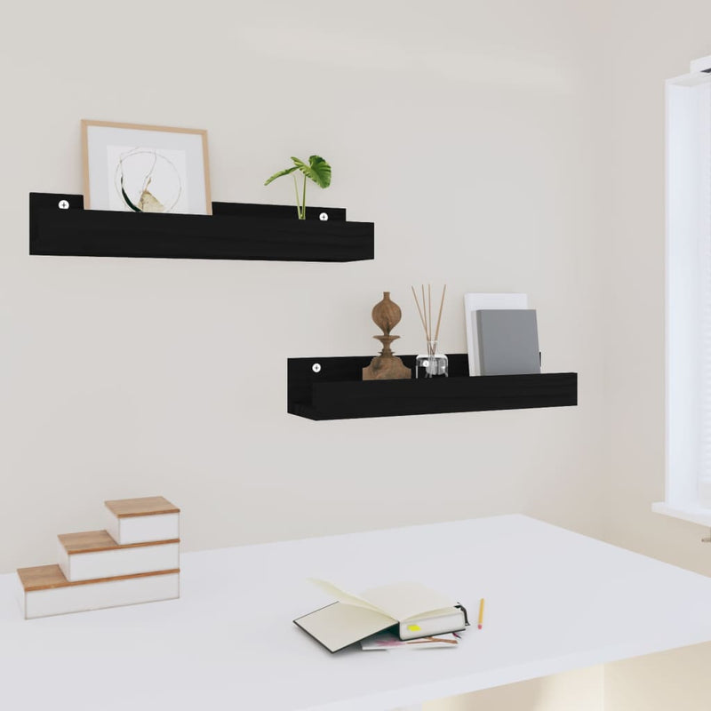 vidaXL 2 db fekete tömör fenyőfa falipolc 50 x 12 x 9 cm