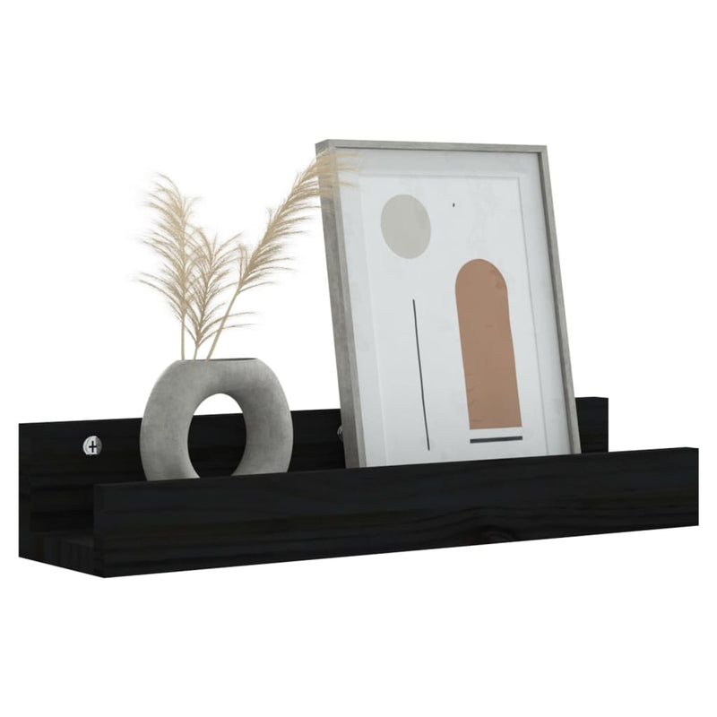 vidaXL 2 db fekete tömör fenyőfa falipolc 50 x 12 x 9 cm