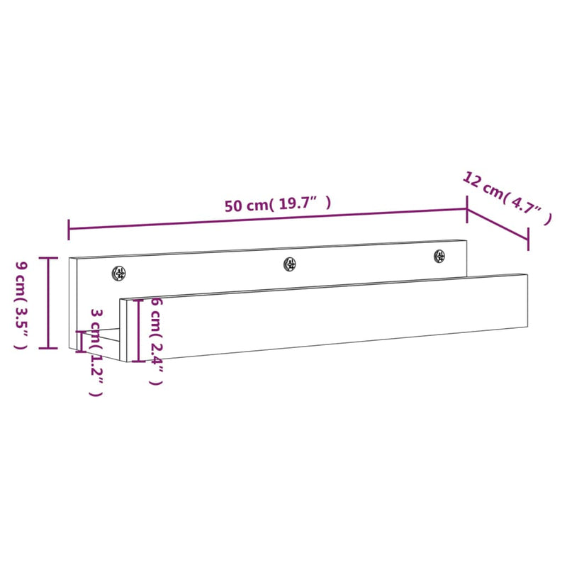 vidaXL 2 db fekete tömör fenyőfa falipolc 50 x 12 x 9 cm