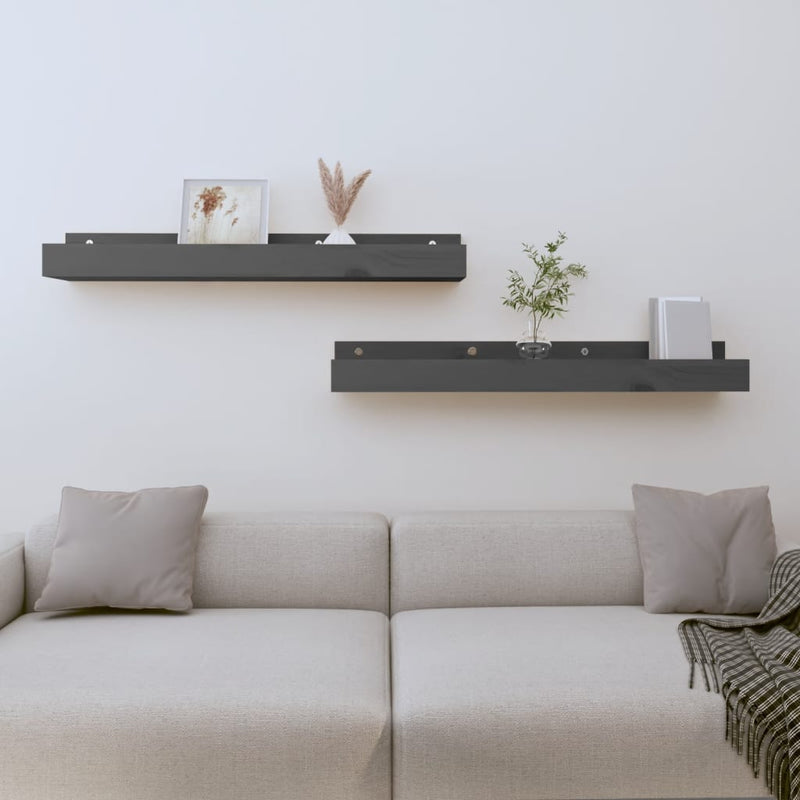 vidaXL 2 db szürke tömör fenyőfa fali polc 80 x 12 x 9 cm