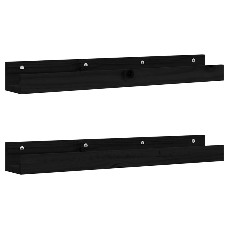 vidaXL 2 db fekete tömör fenyőfa fali polc 80 x 12 x 9 cm