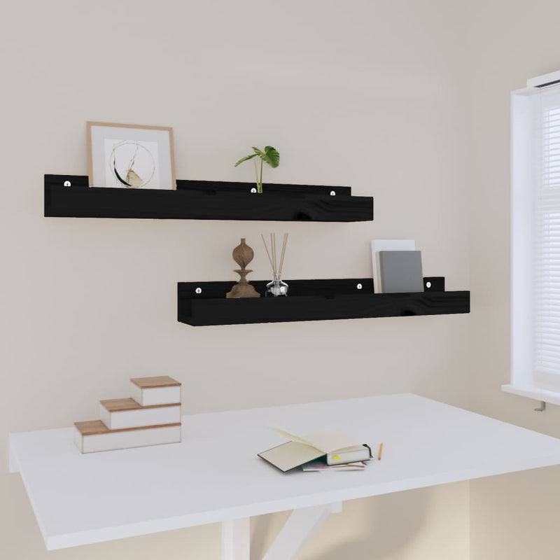 vidaXL 2 db fekete tömör fenyőfa fali polc 80 x 12 x 9 cm