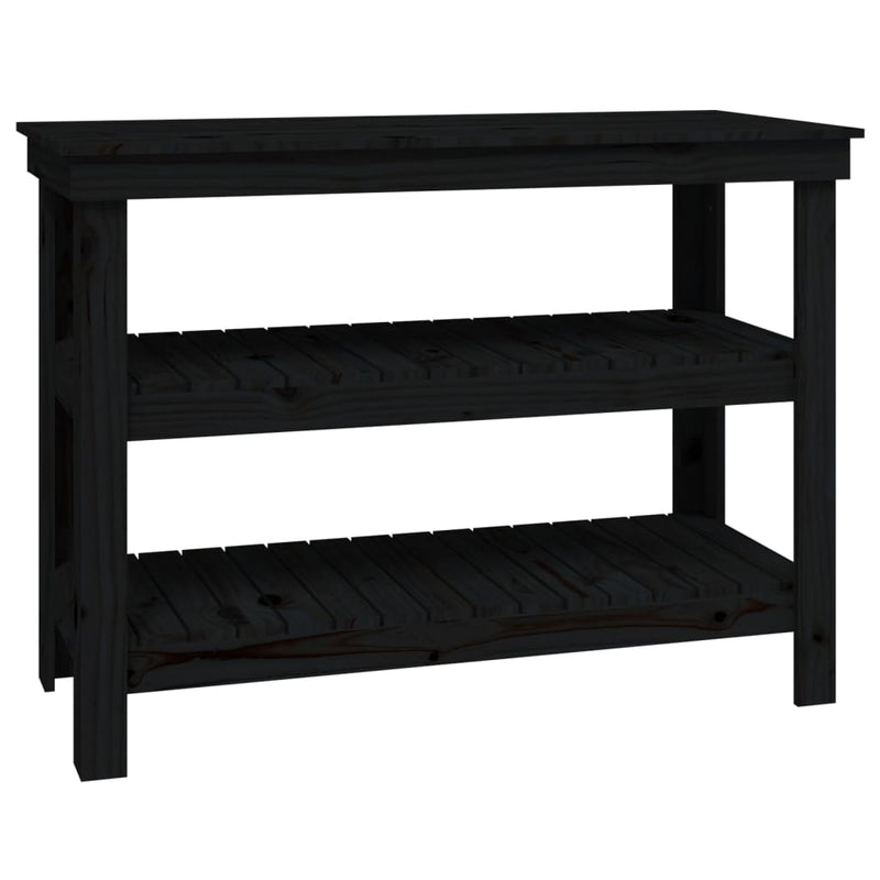 vidaXL fekete tömör fenyőfa munkapad 110,5x50x80 cm