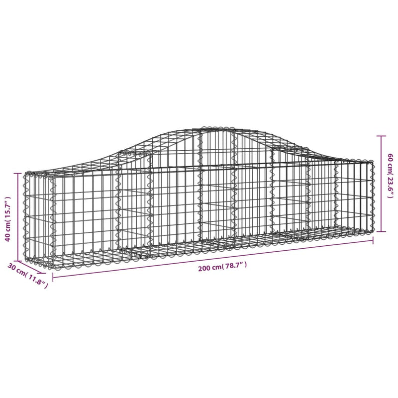 vidaXL íves horganyzott vas gabion kosár 200x30x40/60 cm