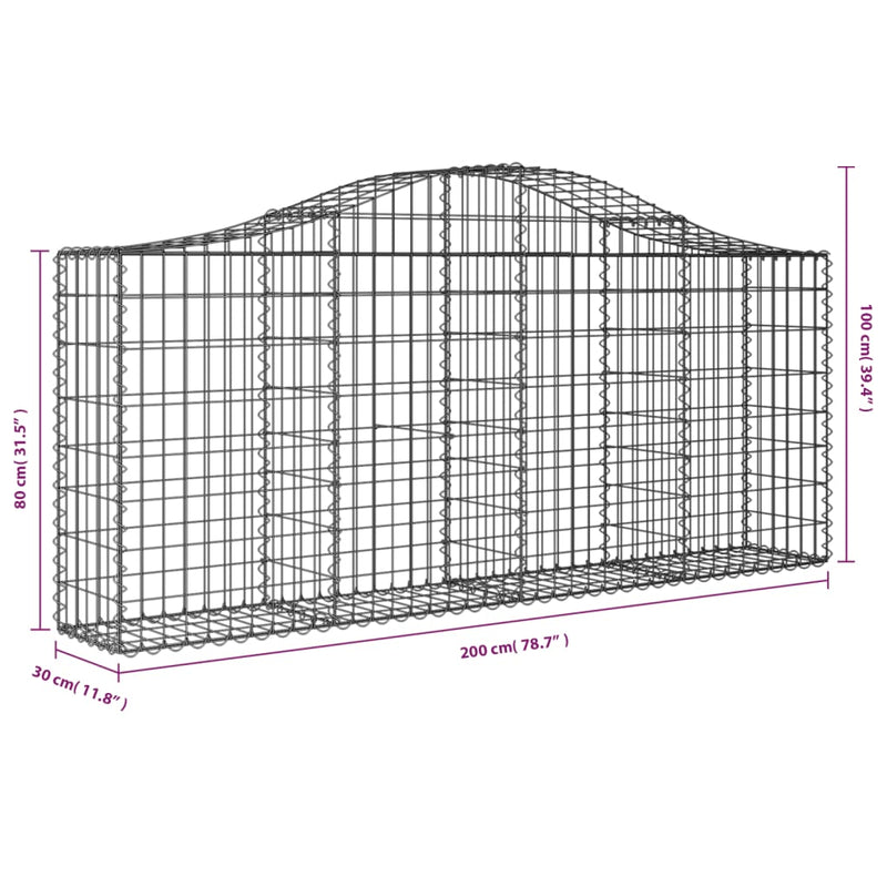 vidaXL íves horganyzott vas gabion kosár 200x30x80/100 cm