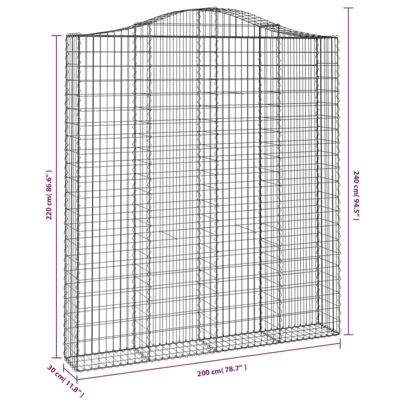 vidaXL íves horganyzott vas gabion kosár 200x30x220/240 cm