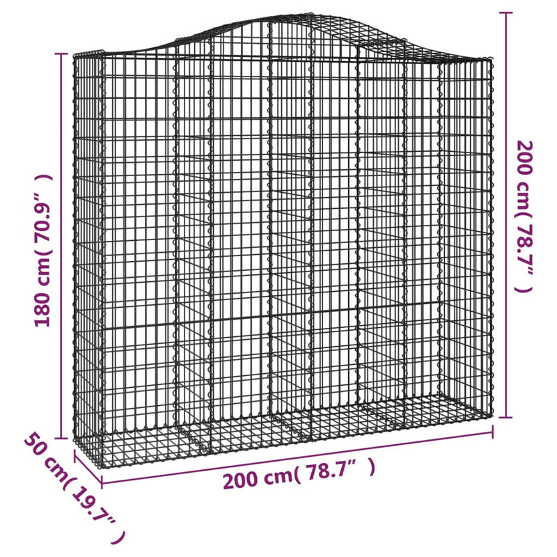 vidaXL íves horganyzott vas gabion kosár 200x50x180/200 cm