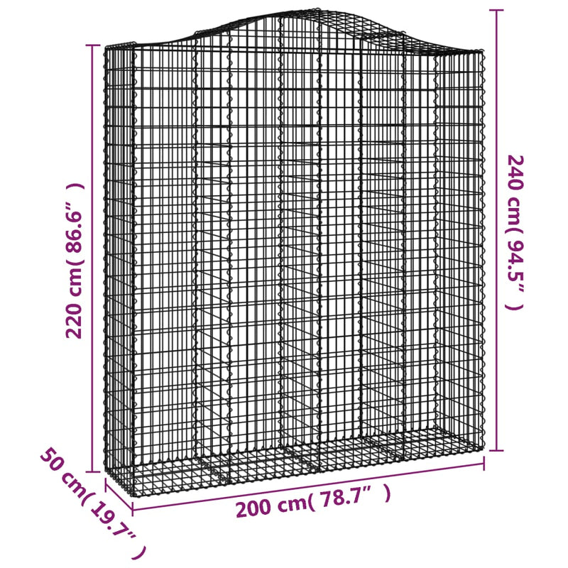 vidaXL íves horganyzott vas gabion kosár 200x50x220/240 cm