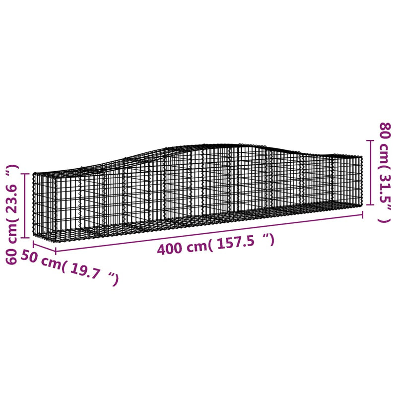 vidaXL íves horganyzott vas gabion kosár 400x50x60/80 cm