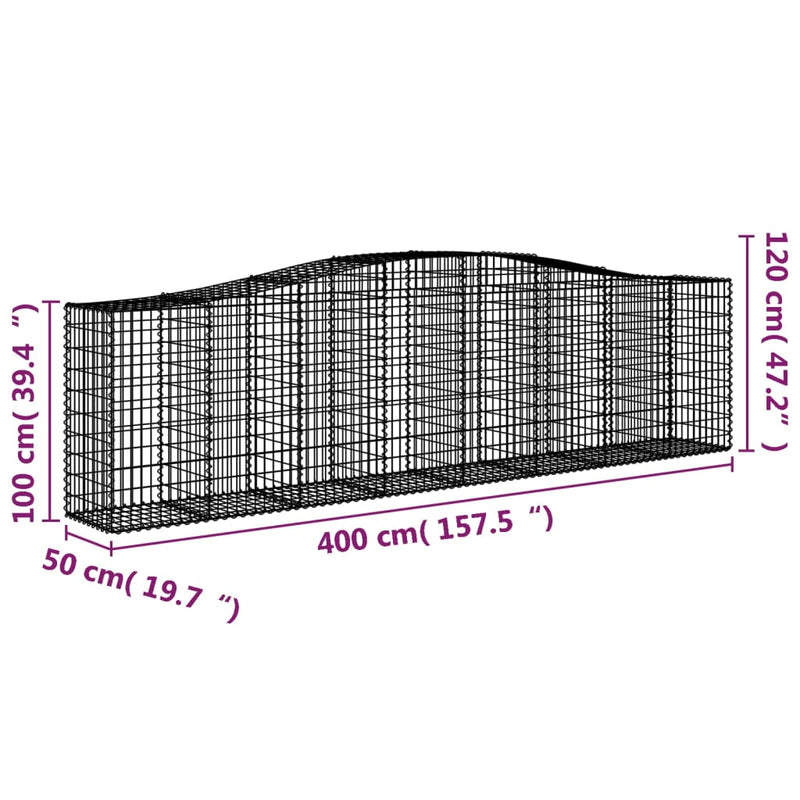 vidaXL íves horganyzott vas gabion kosár 400x50x100/120 cm