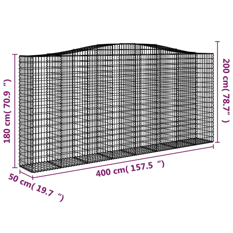 vidaXL íves horganyzott vas gabion kosár 400x50x180/200 cm