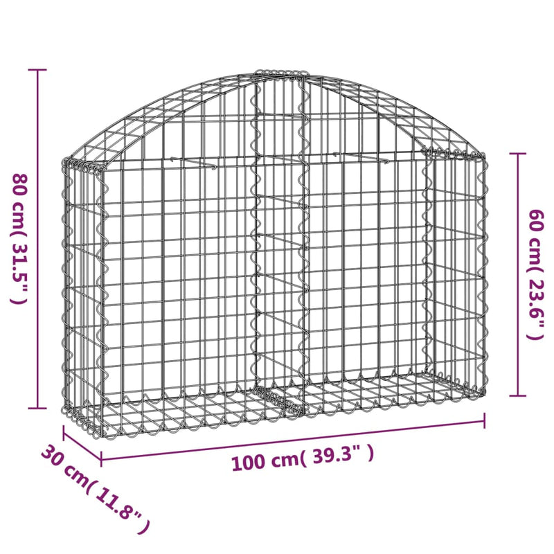 vidaXL íves horganyzott vas gabion kosár 100x30x60/80 cm
