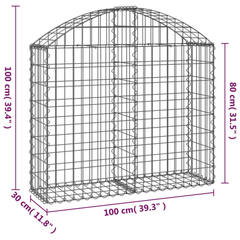 vidaXL íves horganyzott vas gabion kosár 100x30x80/100 cm