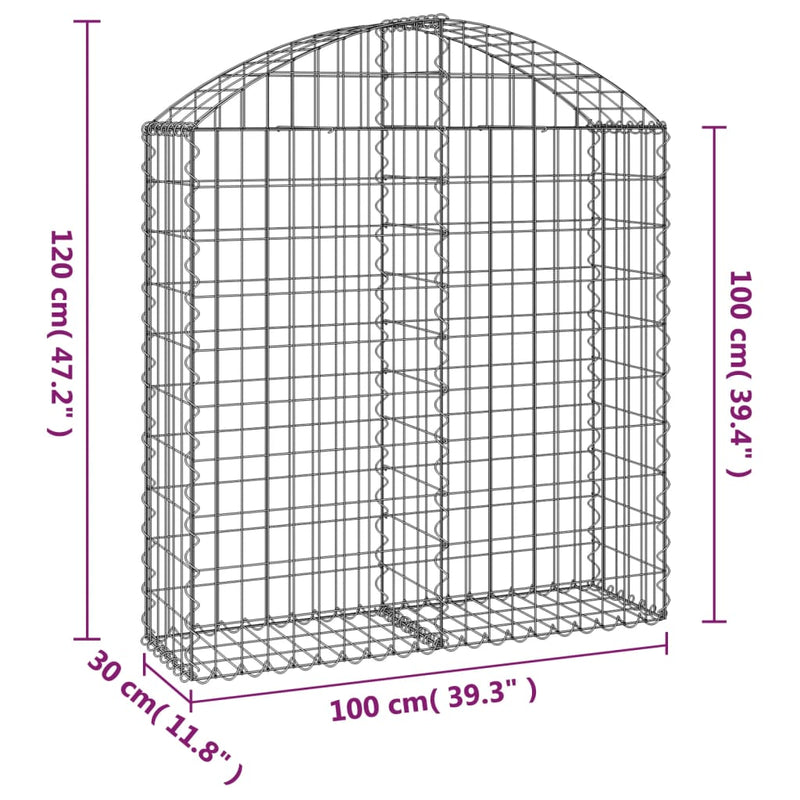 vidaXL íves horganyzott vas gabion kosár 100x30x100/120 cm