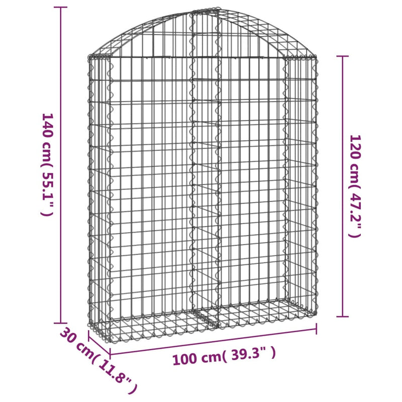 vidaXL íves horganyzott vas gabion kosár 100x30x120/140 cm