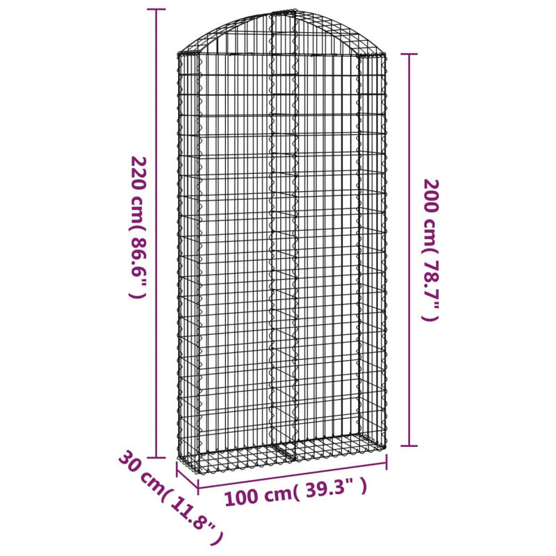 vidaXL íves horganyzott vas gabion kosár 100x30x200/220 cm
