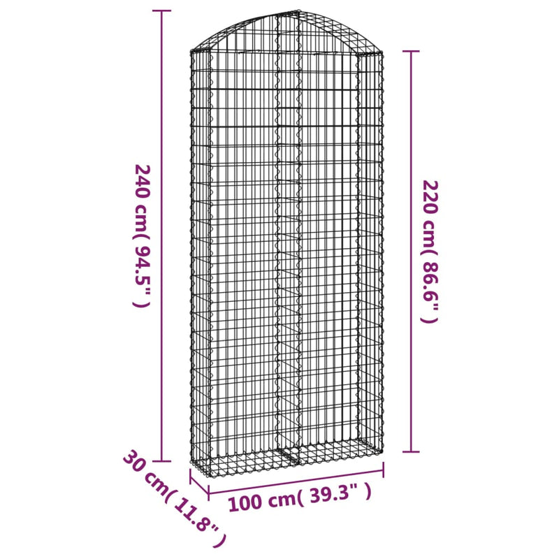 vidaXL íves horganyzott vas gabion kosár 100x30x220/240 cm