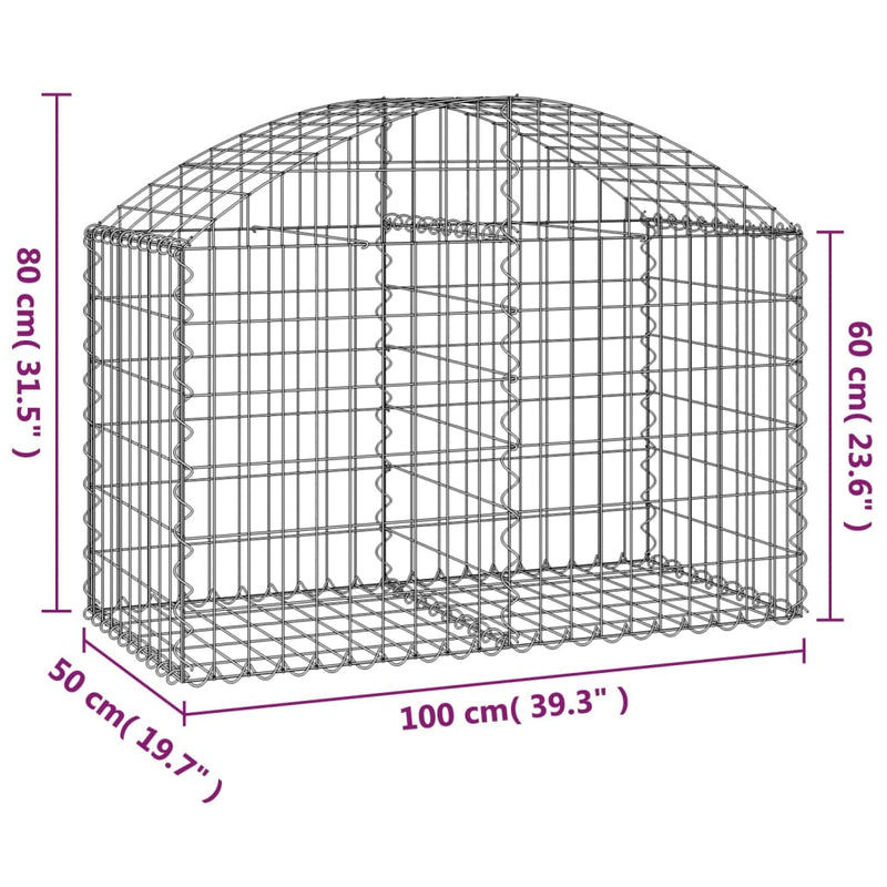 vidaXL íves horganyzott vas gabion kosár 100x50x60/80 cm