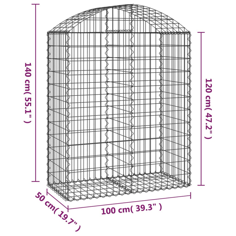 vidaXL íves horganyzott vas gabion kosár 100x50x120/140 cm