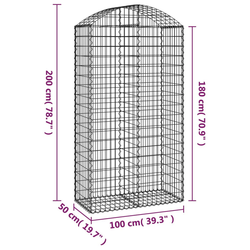 vidaXL íves horganyzott vas gabion kosár 100x50x180/200 cm