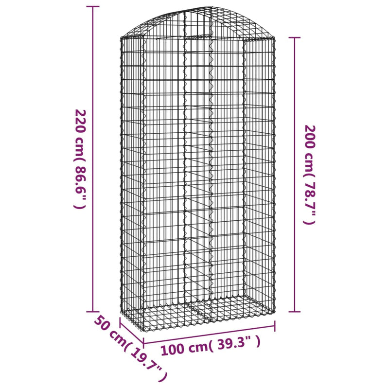 vidaXL íves horganyzott vas gabion kosár 100x50x200/220 cm