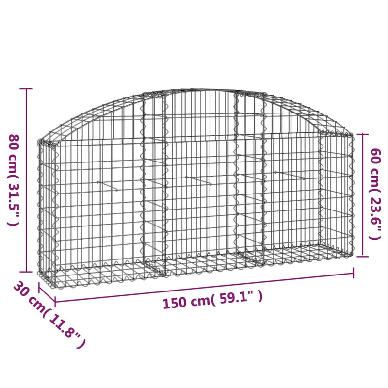 vidaXL íves horganyzott vas gabion kosár 150x30x60/80 cm