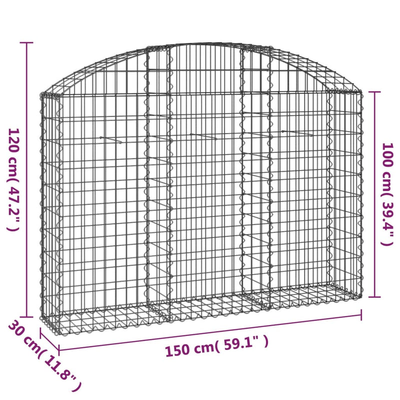 vidaXL íves horganyzott vas gabion kosár 150x30x100/120 cm