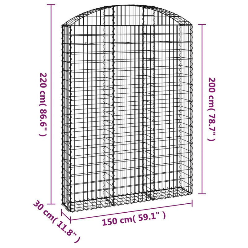 vidaXL íves horganyzott vas gabion kosár 150x30x200/220 cm