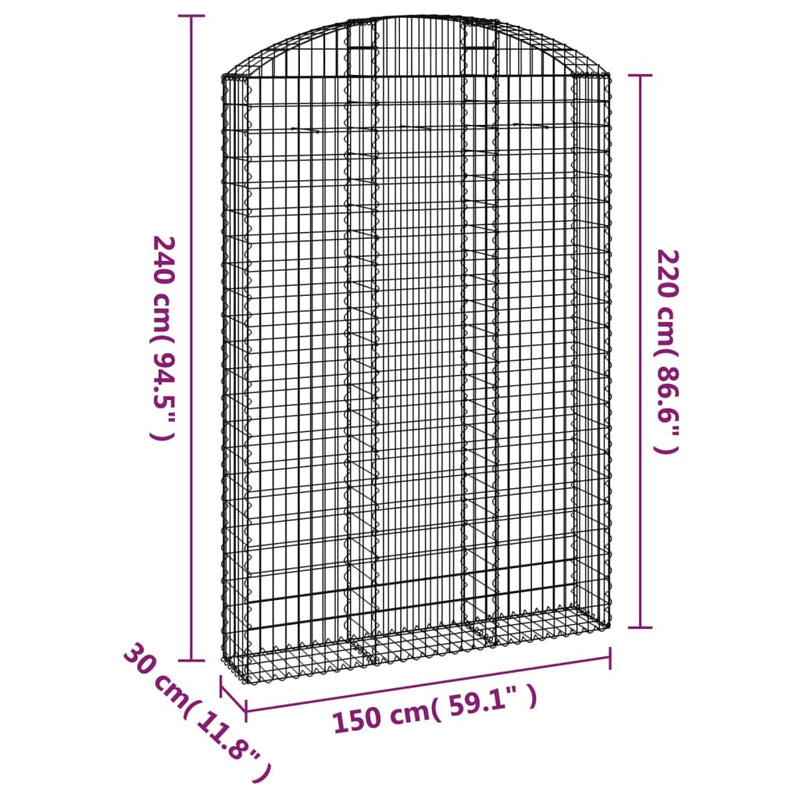 vidaXL íves horganyzott vas gabion kosár 150x30x220/240 cm