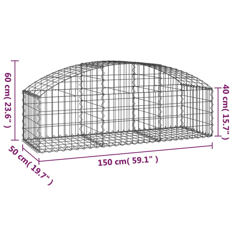 vidaXL íves horganyzott vas gabion kosár 150x50x40/60 cm