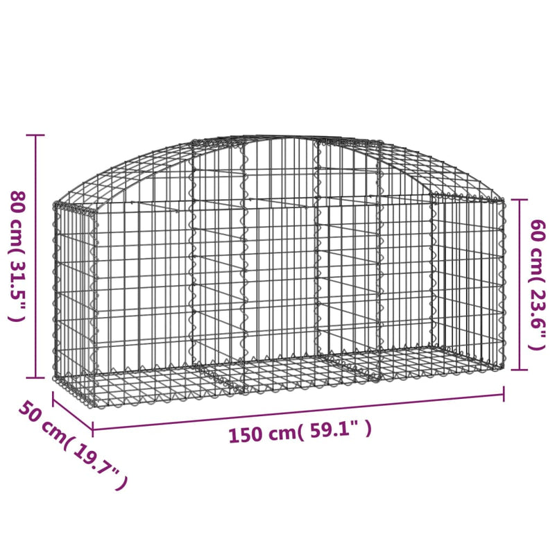 vidaXL íves horganyzott vas gabion kosár 150x50x60/80 cm