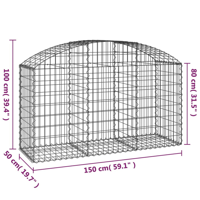 vidaXL íves horganyzott vas gabion kosár 150x50x80/100 cm