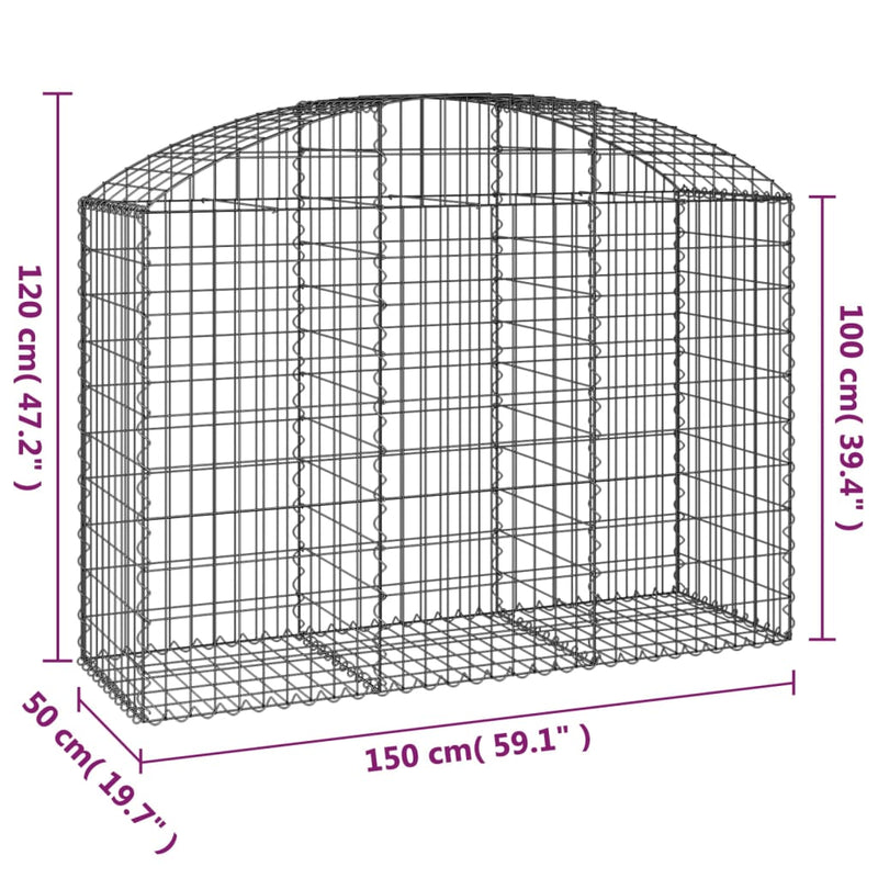 vidaXL íves horganyzott vas gabion kosár 150x50x100/120 cm