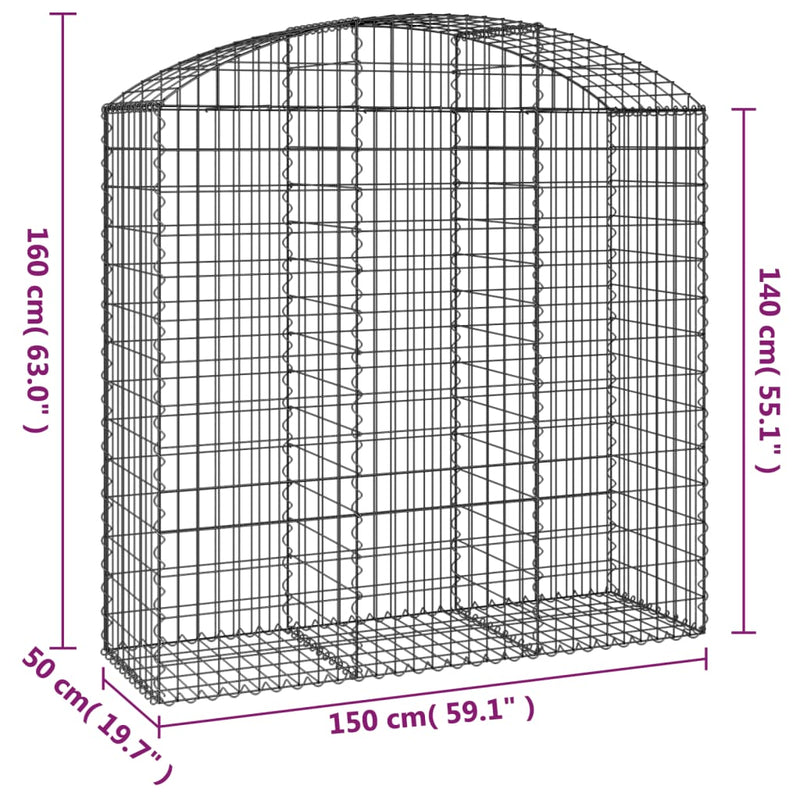 vidaXL íves horganyzott vas gabion kosár 150x50x140/160 cm