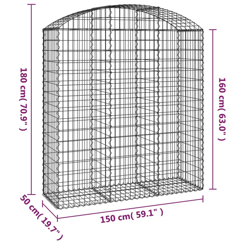 vidaXL íves horganyzott vas gabion kosár 150x50x160/180 cm
