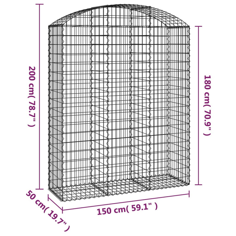 vidaXL íves horganyzott vas gabion kosár 150x50x180/200 cm